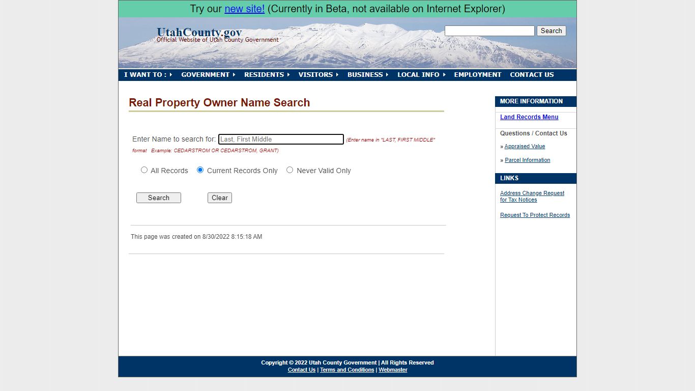 Real Property Owner Name Search - Utah County, Utah