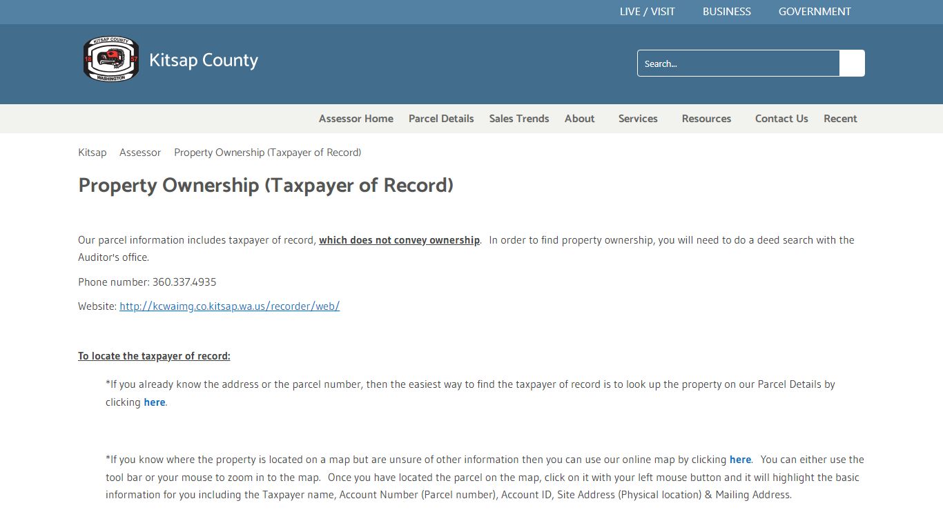 Property Ownership (Taxpayer of Record) - Kitsap County, Washington